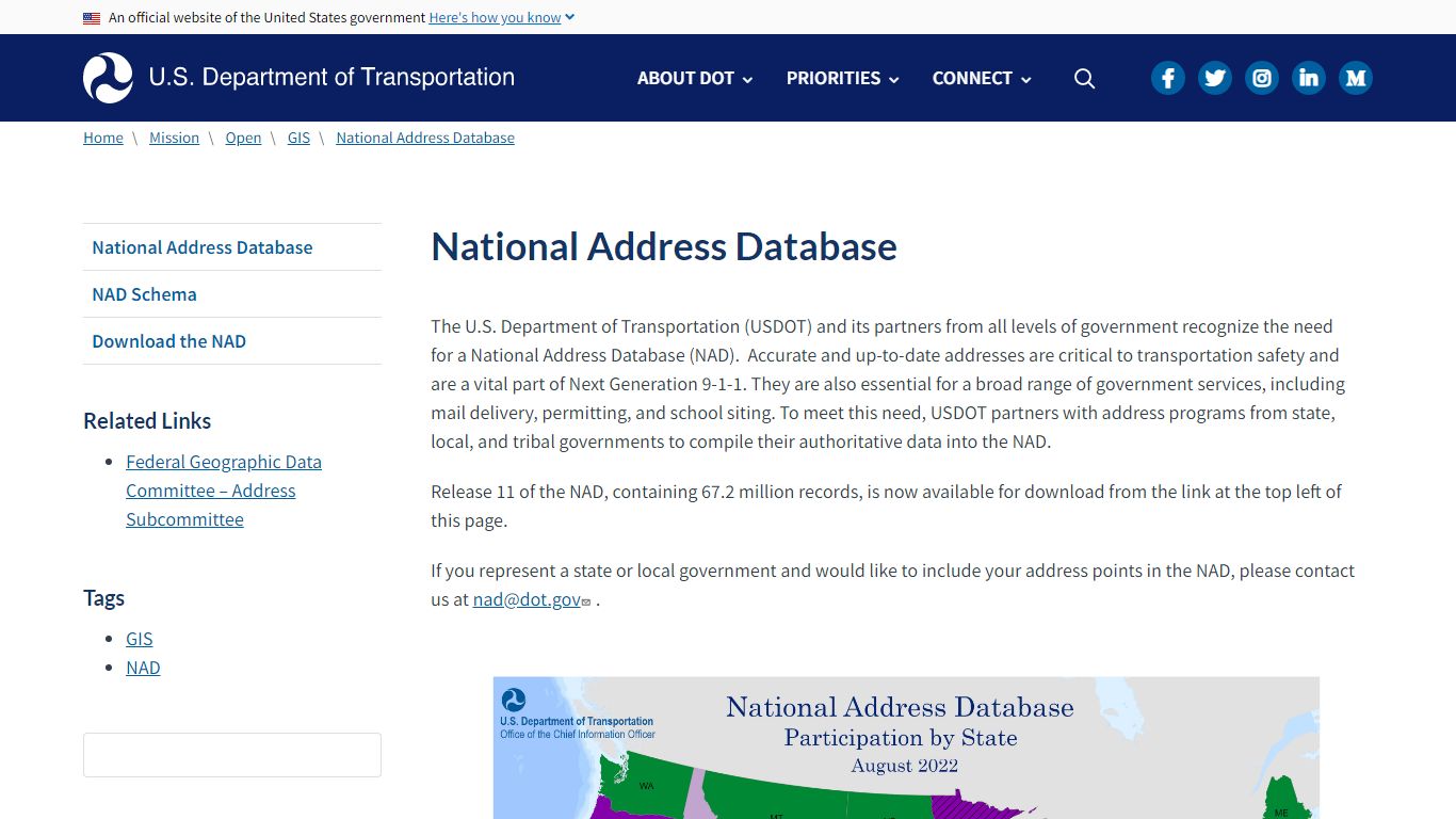 National Address Database | US Department of Transportation